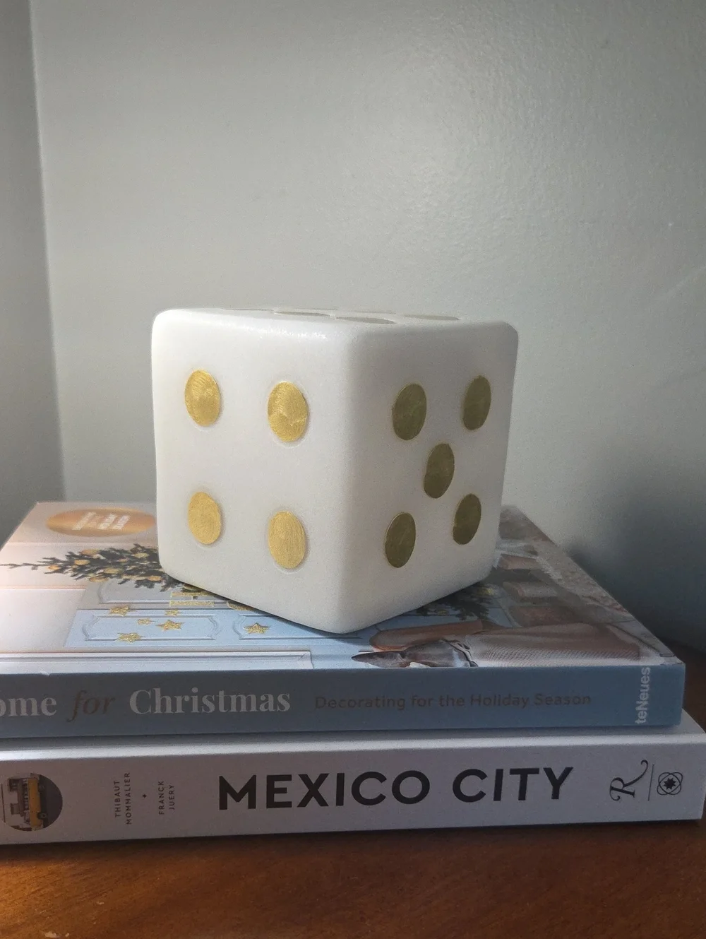 NEW White & Gold Ceramic Dice Decorative Accent - Home Party Supplies
